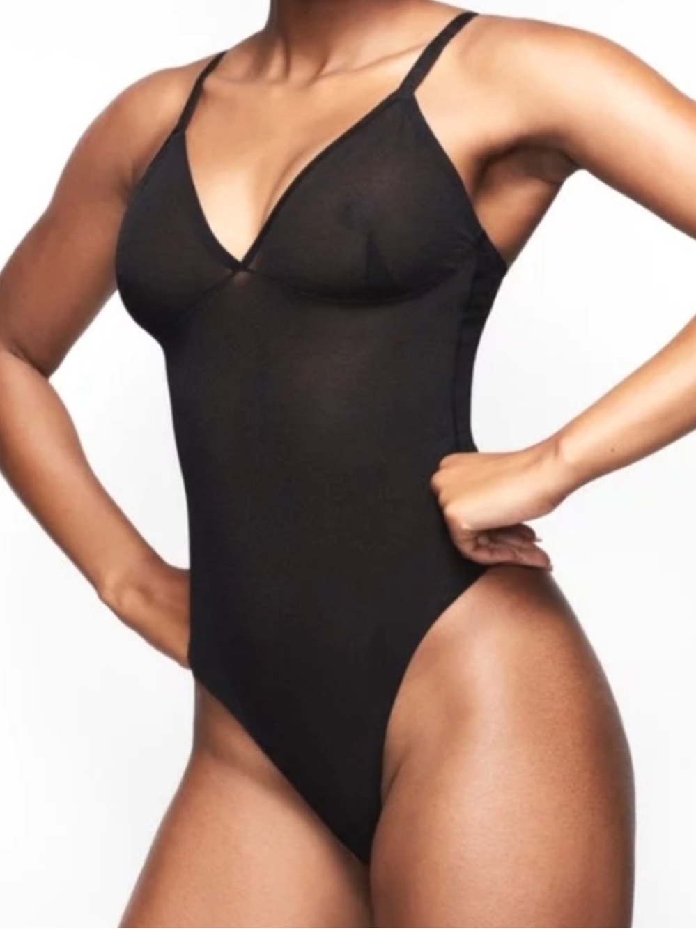 SKIMS KIMONO Sheer Sculpt Thong in Black Bodysuit ~ NWT